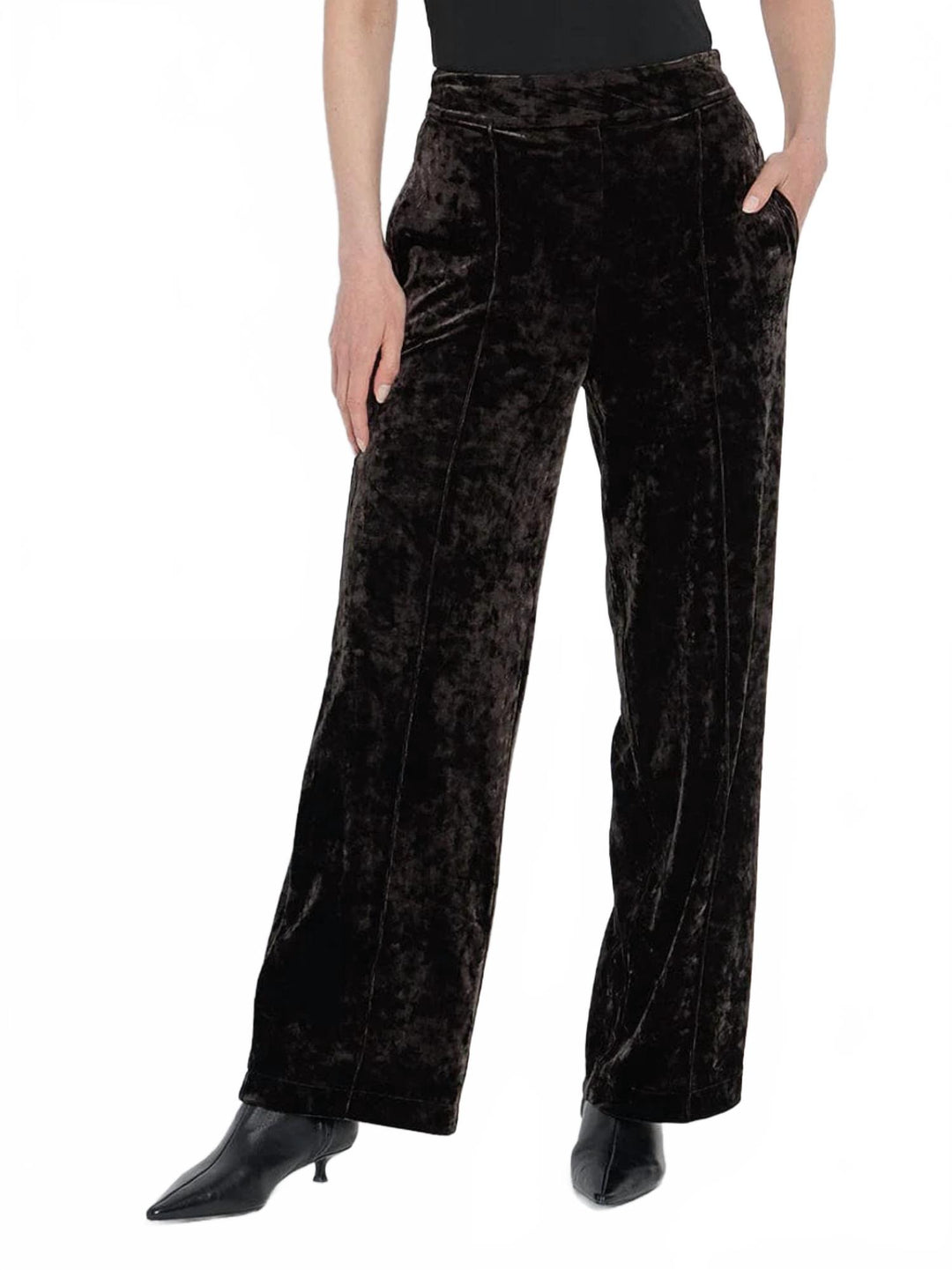 crushed velvet pant in black