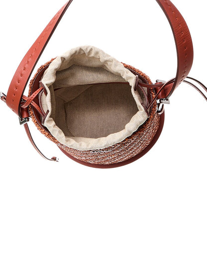 logo plaque leather-trim bucket bag