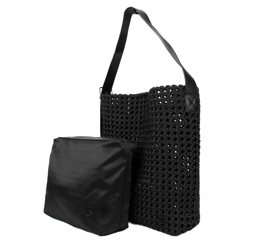 women's osler woven hand-knotted hobo bag in black