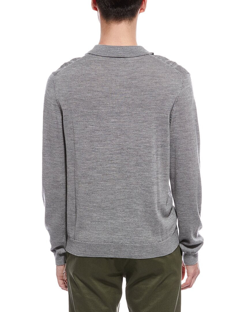 cable front merino wool polo sweater