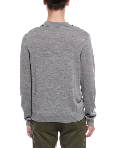 cable front merino wool polo sweater