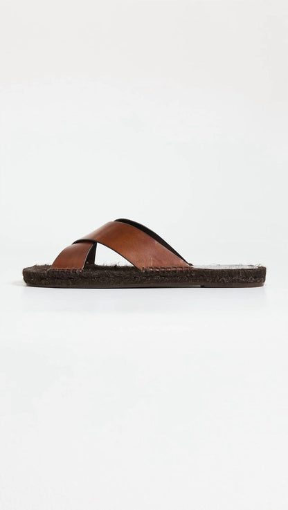 men's kevin leather slip on sandal in marron chocolate