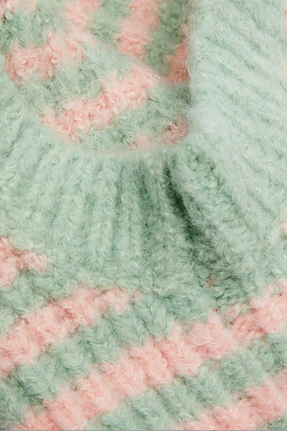 alisa alpaca-blend balaclava in green/pink stripes