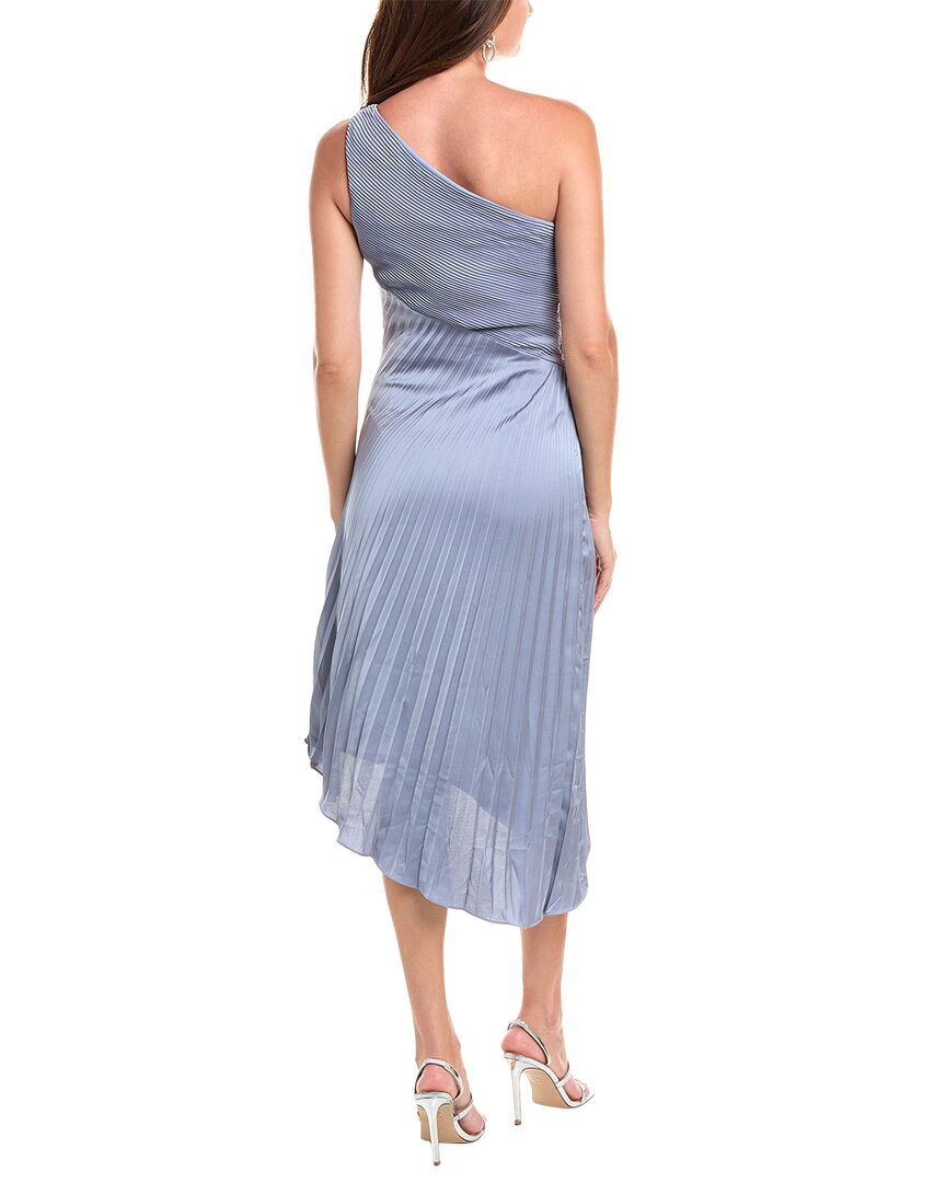 one-shoulder sunburst pleated cocktail dress