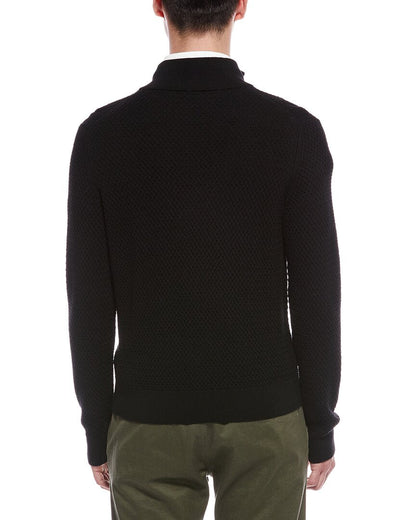 textured 1/4-zip merino wool mock neck sweater
