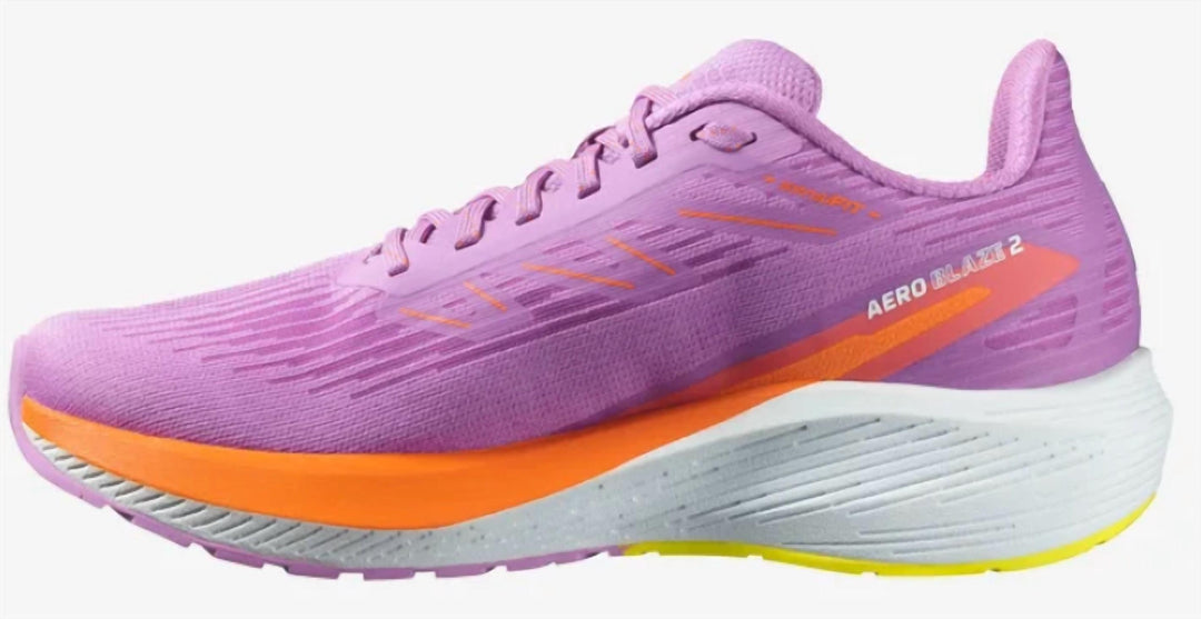 women's aero blaze 2 running shoes in iris orchid/ dragon fire/sulphur spring