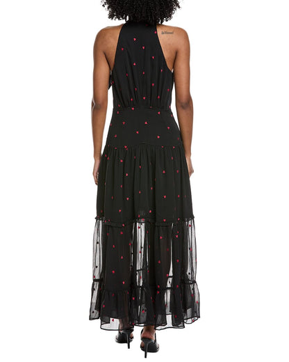 halter tie neck tiered maxi dress