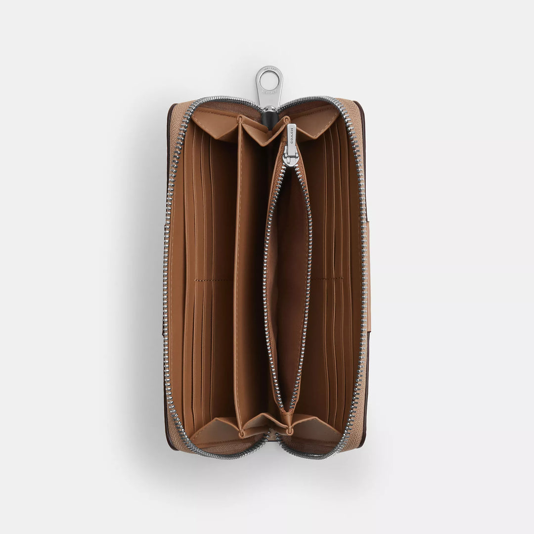 long zip around wallet in signature canvas with stripe
