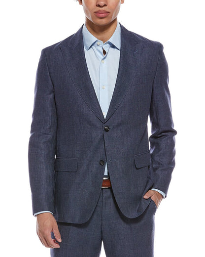 2pc linen & wool-blend suit with flat front pant