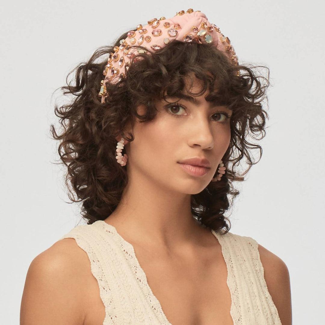 women's candy beaded hoop earrings in shell pink