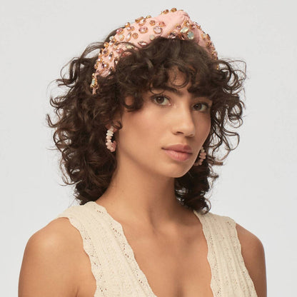 women's candy beaded hoop earrings in shell pink