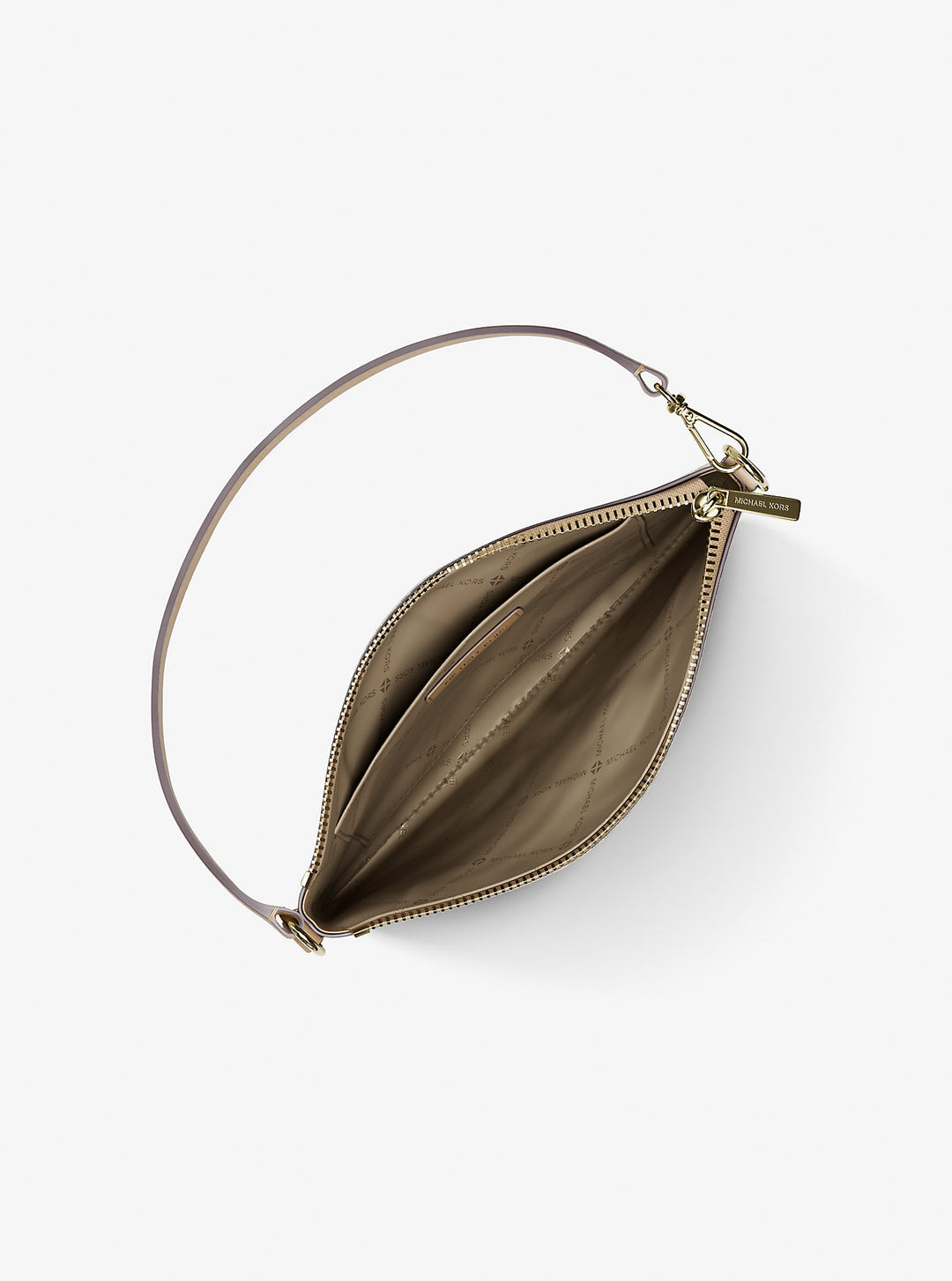 jet set small metallic signature logo wristlet
