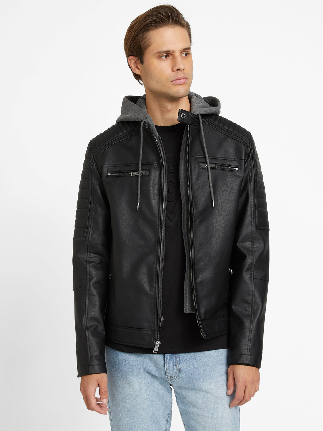 david faux-leather hooded jacket