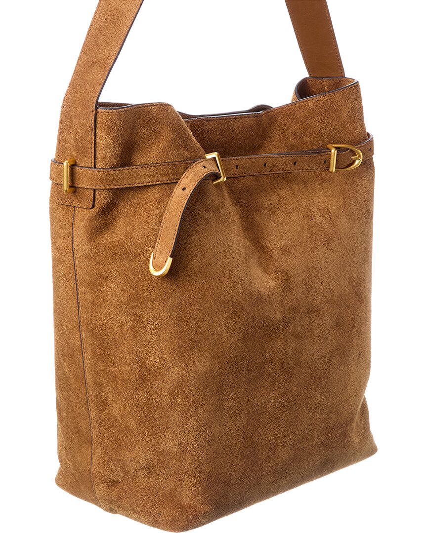 suede belted essentials bucket tote