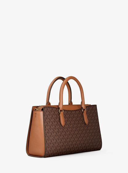 arden medium signature logo top-zip satchel