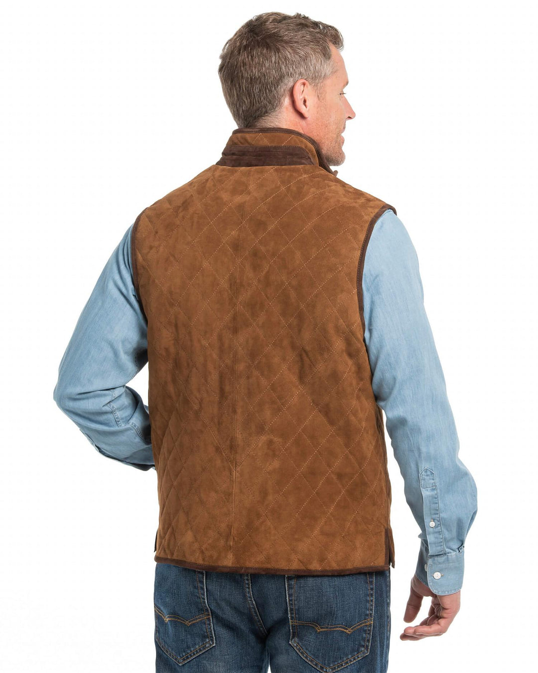 ridgeland quilted goat suede vest in whiskey