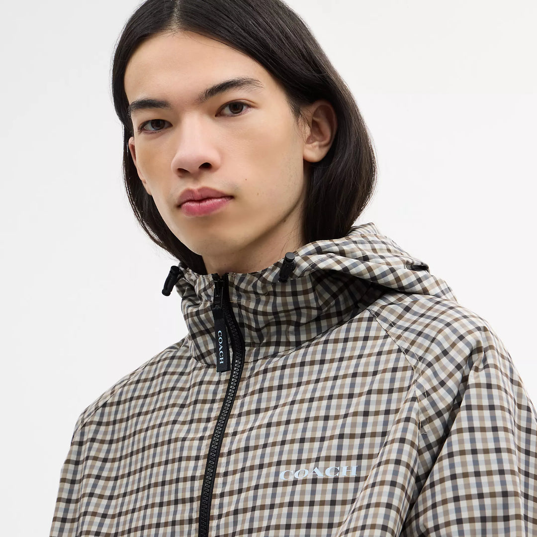 plaid windbreaker in recycled polyester