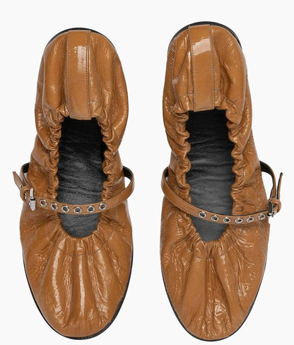 women's margot patent leather ballet flats in tan