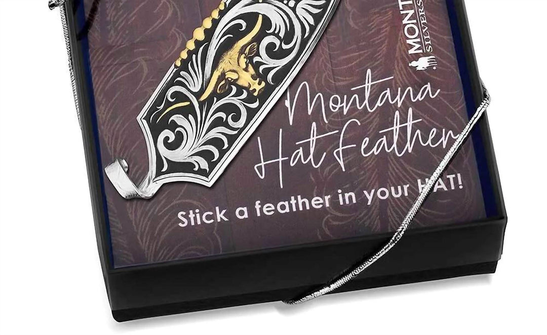 longhorn cattle drive hat feather in silver