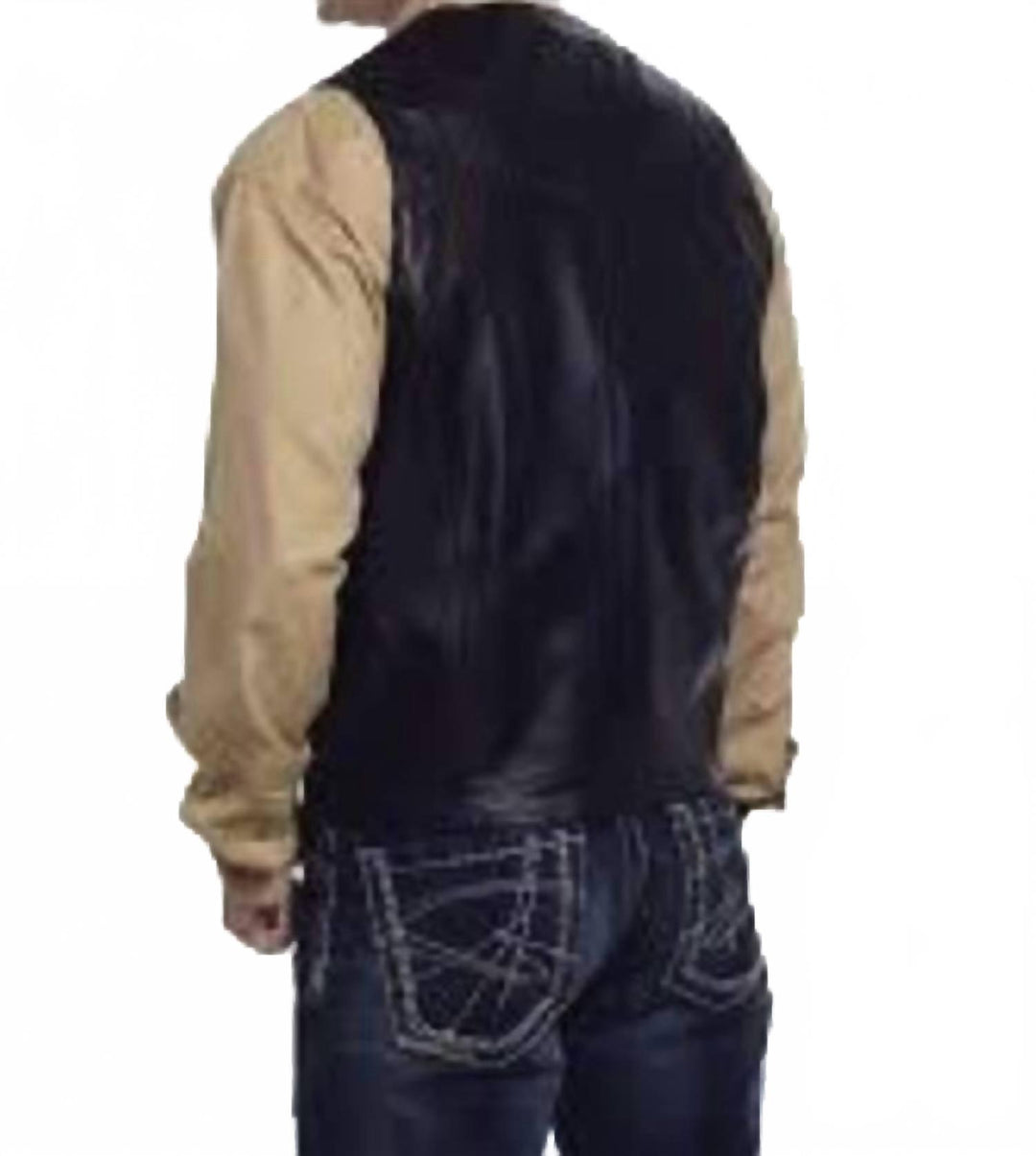men's five button genuine nappa lamb leather vest in black