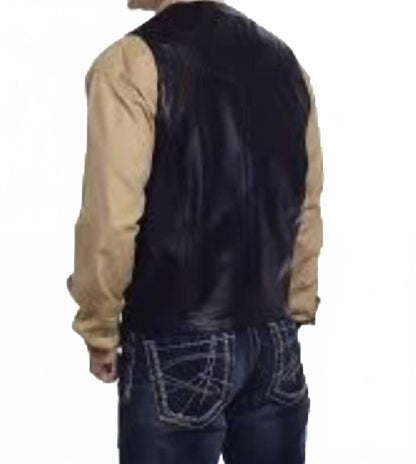 men's five button genuine nappa lamb leather vest in black