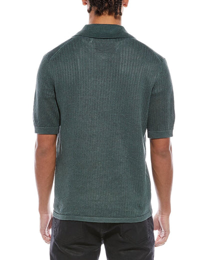 zip linen polo shirt