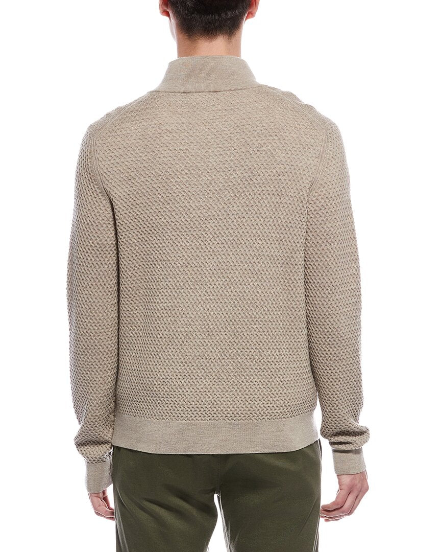 textured 1/4-zip merino wool mock neck sweater