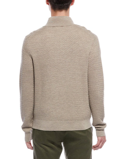 textured 1/4-zip merino wool mock neck sweater