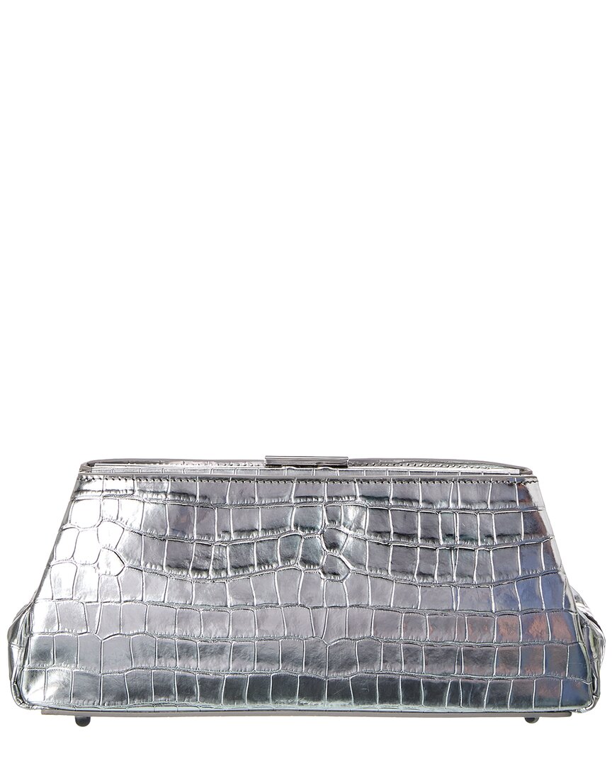 croc-embossed leather clutch