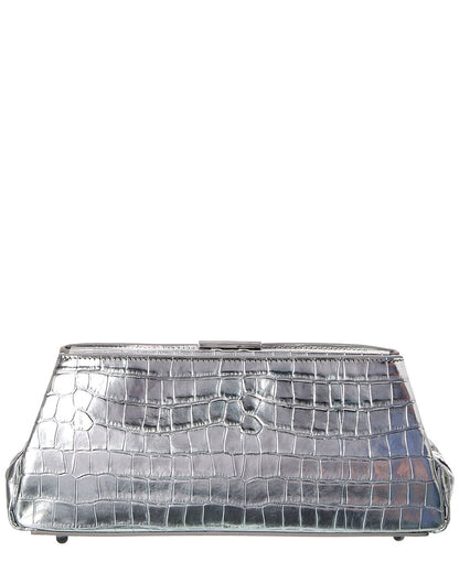 croc-embossed leather clutch