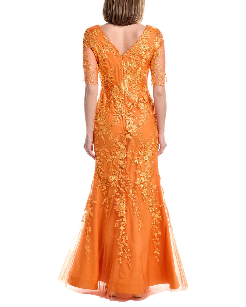v-neck elbow sleeves trumpet gown