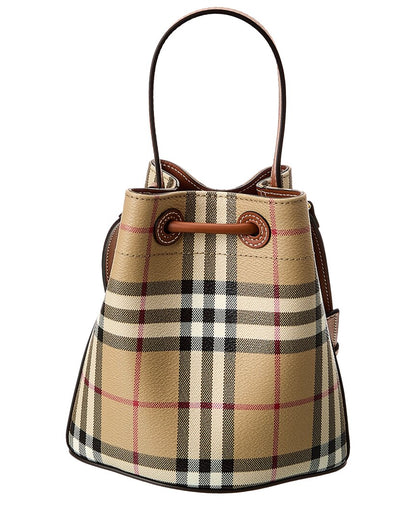check mini e-canvas & leather bucket bag
