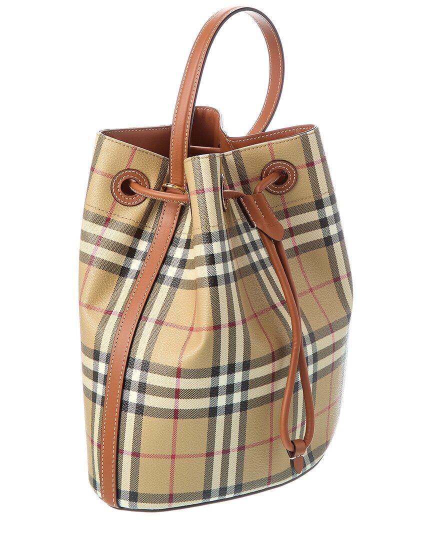 check e-canvas & leather bucket bag