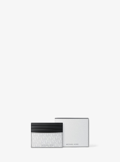pebbled leather billfold wallet and signature logo card case gift set