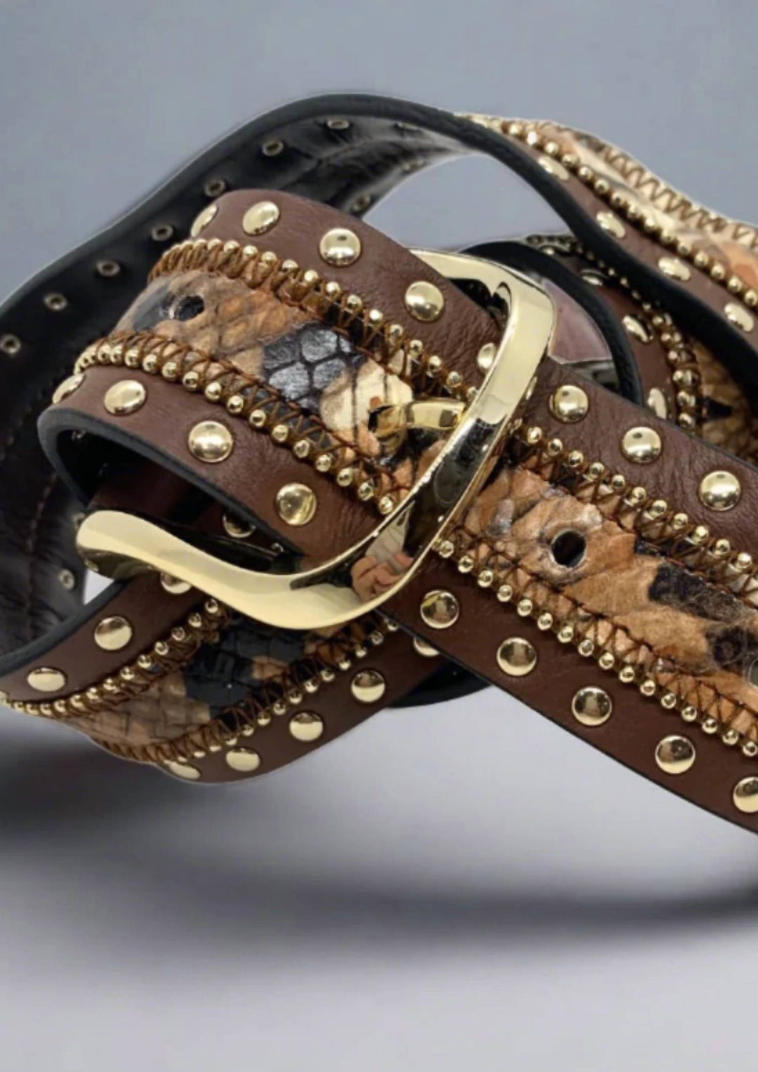 women's gold stud belt in tan
