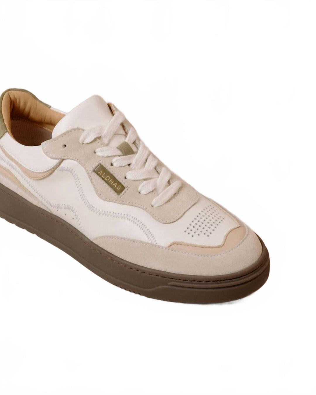 vintage leather sneakers in beige olive
