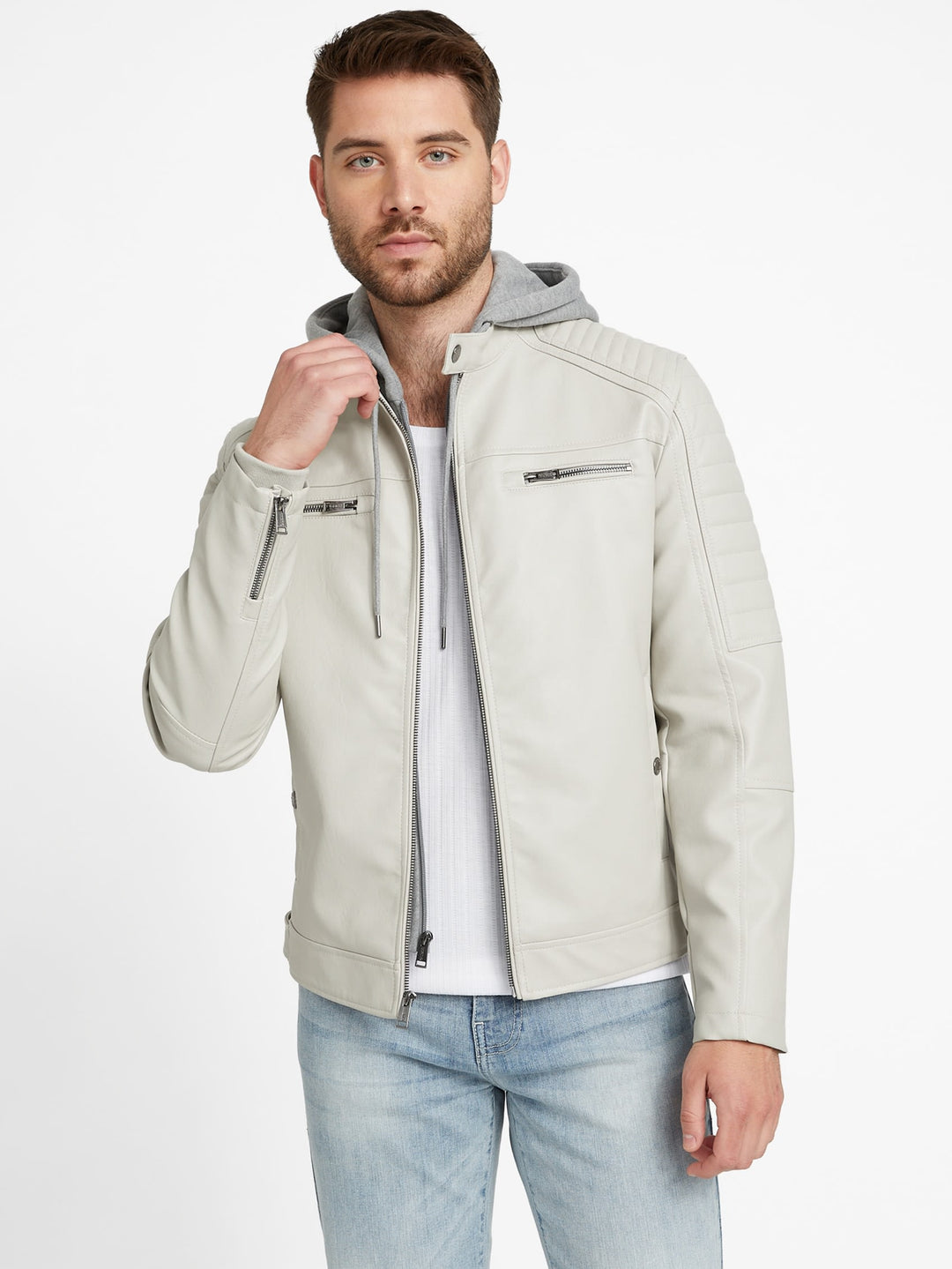 david faux-leather hooded jacket