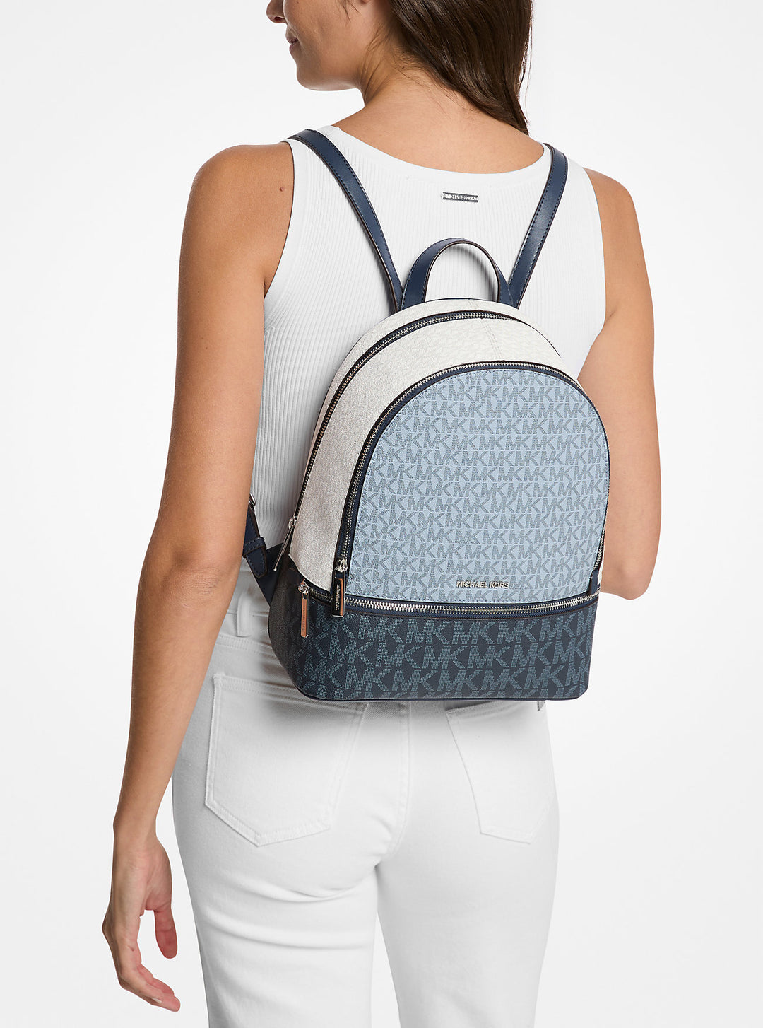rhea medium color-block signature logo backpack