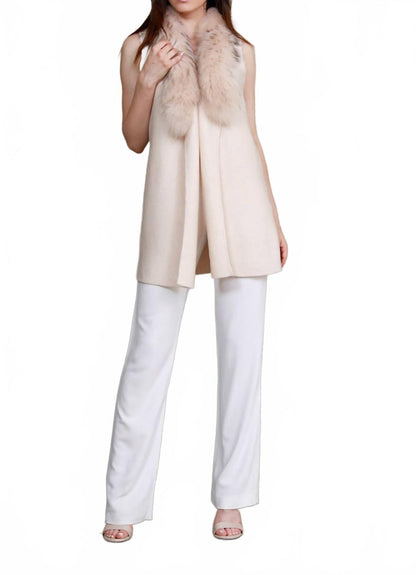 women's cream fur collar vest in beige