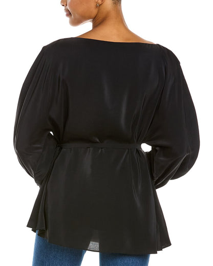 tie-waist silk-blend top