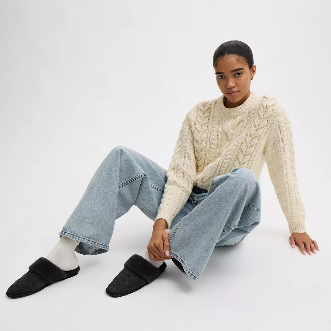 sherpa flat mule in signature suede