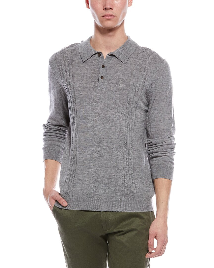 cable front merino wool polo sweater
