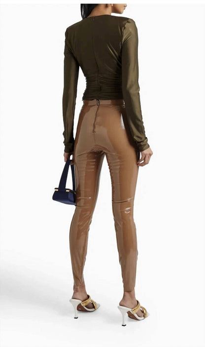 women's leather leggings in brown