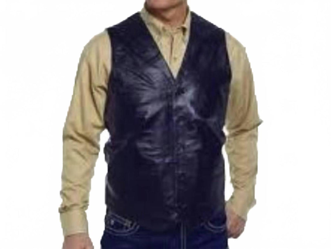 men's five button genuine nappa lamb leather vest in black
