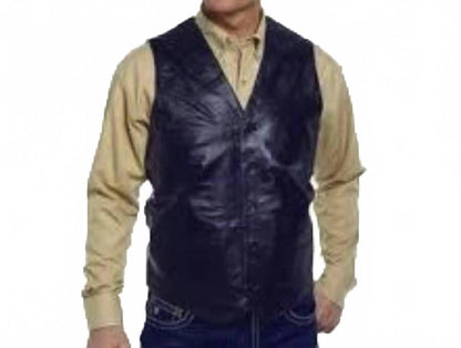 men's five button genuine nappa lamb leather vest in black