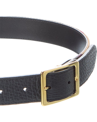 check canvas & leather belt