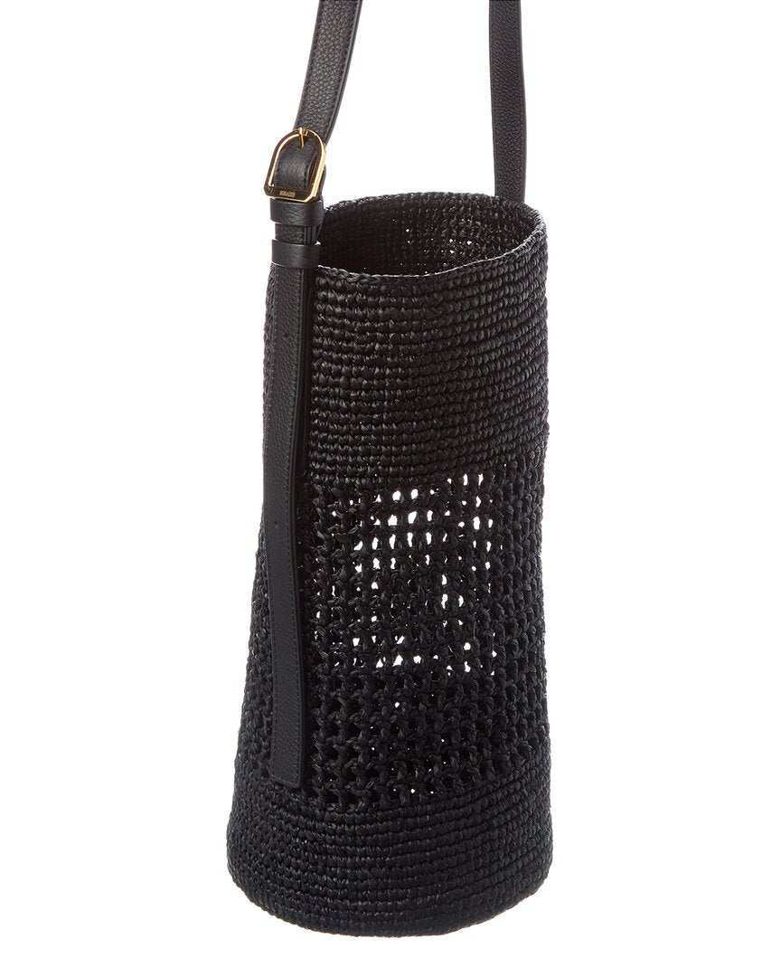 billie small raffia & leather bucket bag