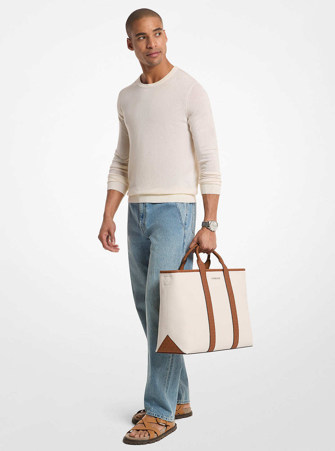 cooper medium pebbled leather and signature logo tote bag