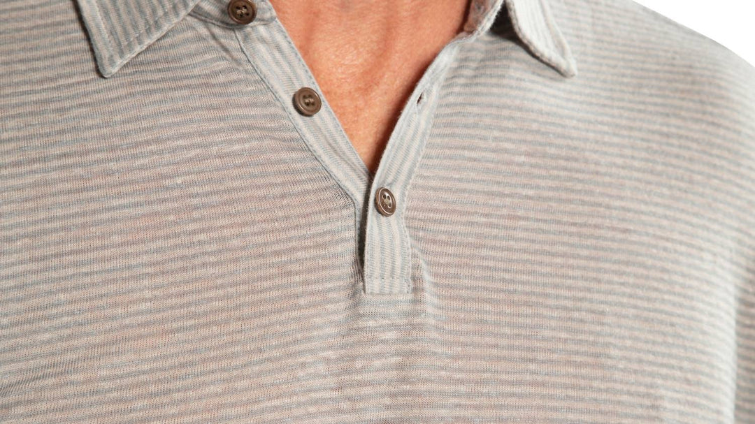 linen stripe polo shirt in blue slate