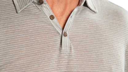 linen stripe polo shirt in blue slate